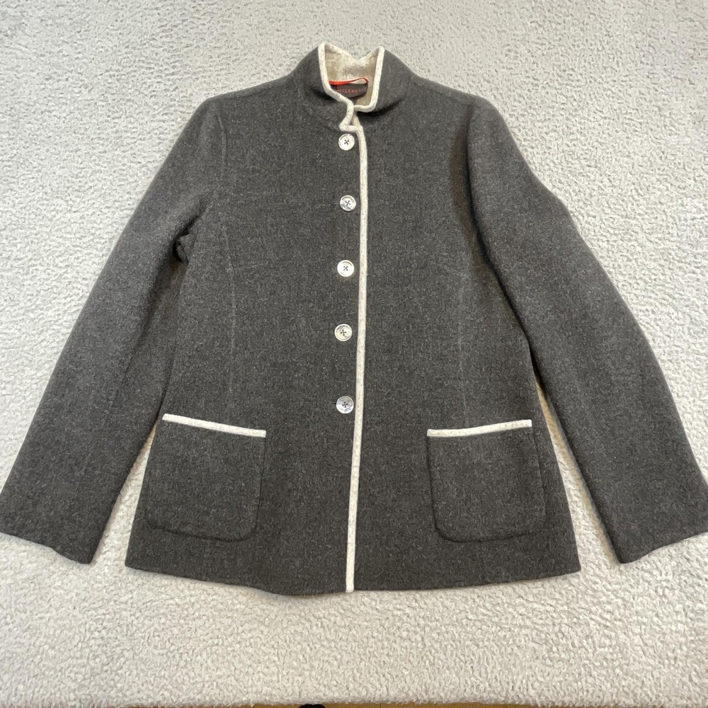 Nina McLemore Jacket Womens 8 Gray 100% Wool Collared Reversible Single Breasted